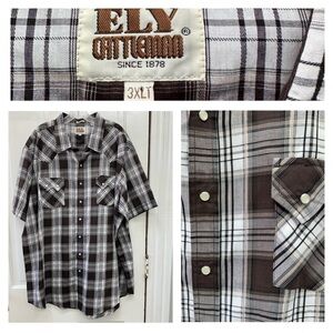 Vintage Ely Cattleman western wear pearl snap sleeve shirt men's 3xlt‎ 3xl tall